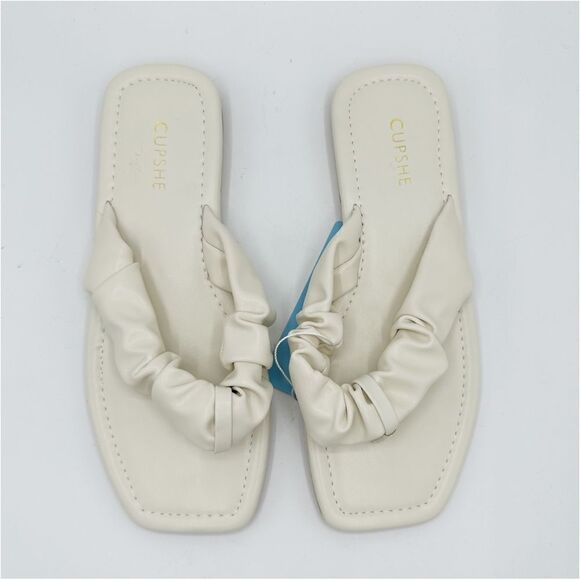 Y2K Cream Ruched Flip Flop Flat Slip-On Sandals New US 8 EUR 38 - Picture 7 of 12